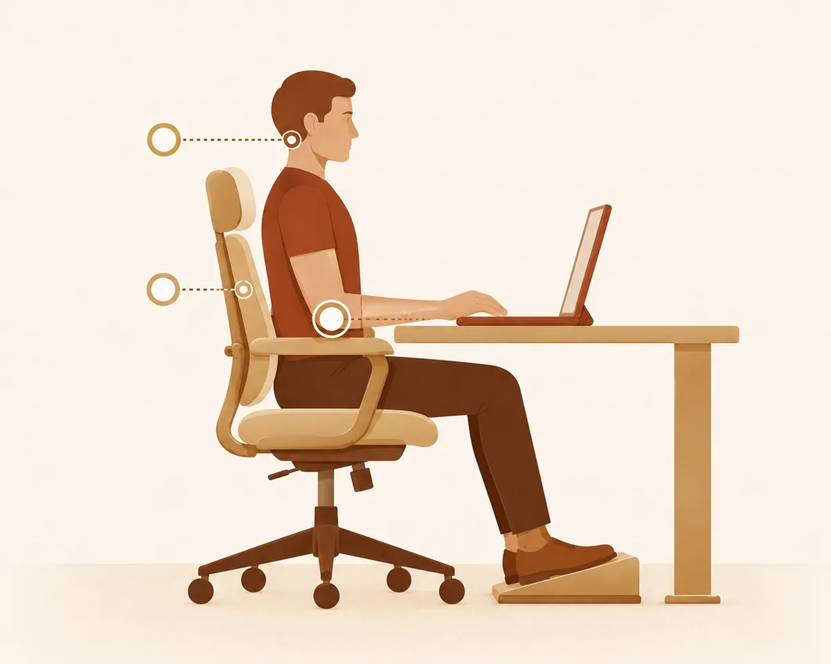 Postura ergonômica em estação de trabalho representando a Avaliação Ergonômica Preliminar